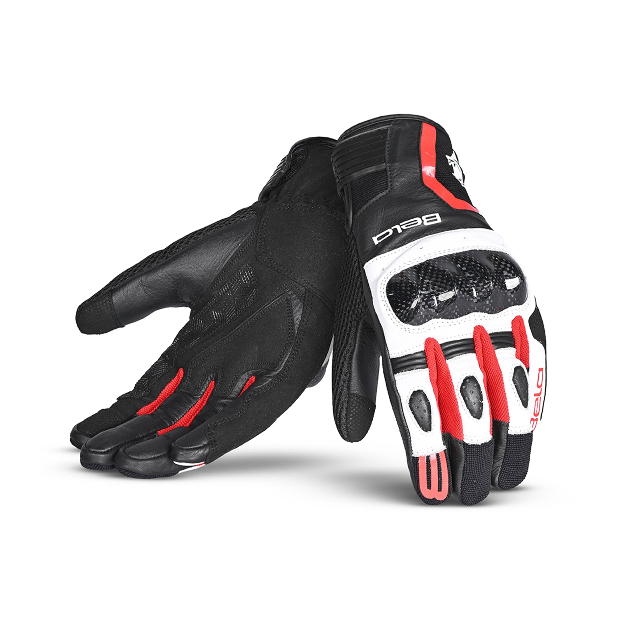 BELA AIR FLOW Moto Couro Luvas Preto Branco Vermelho