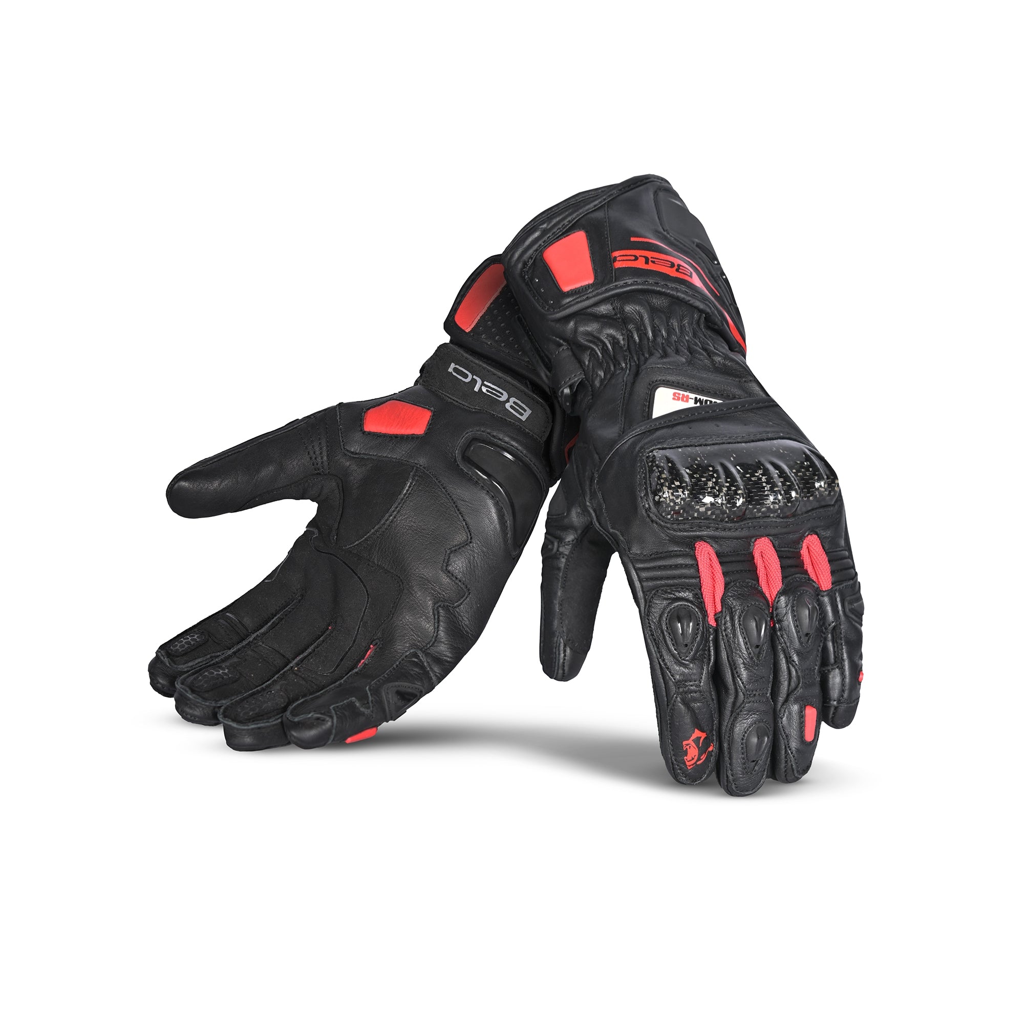 BELA VENOM RS RACING Moto Senhora Couro Luvas Preto Vermelho