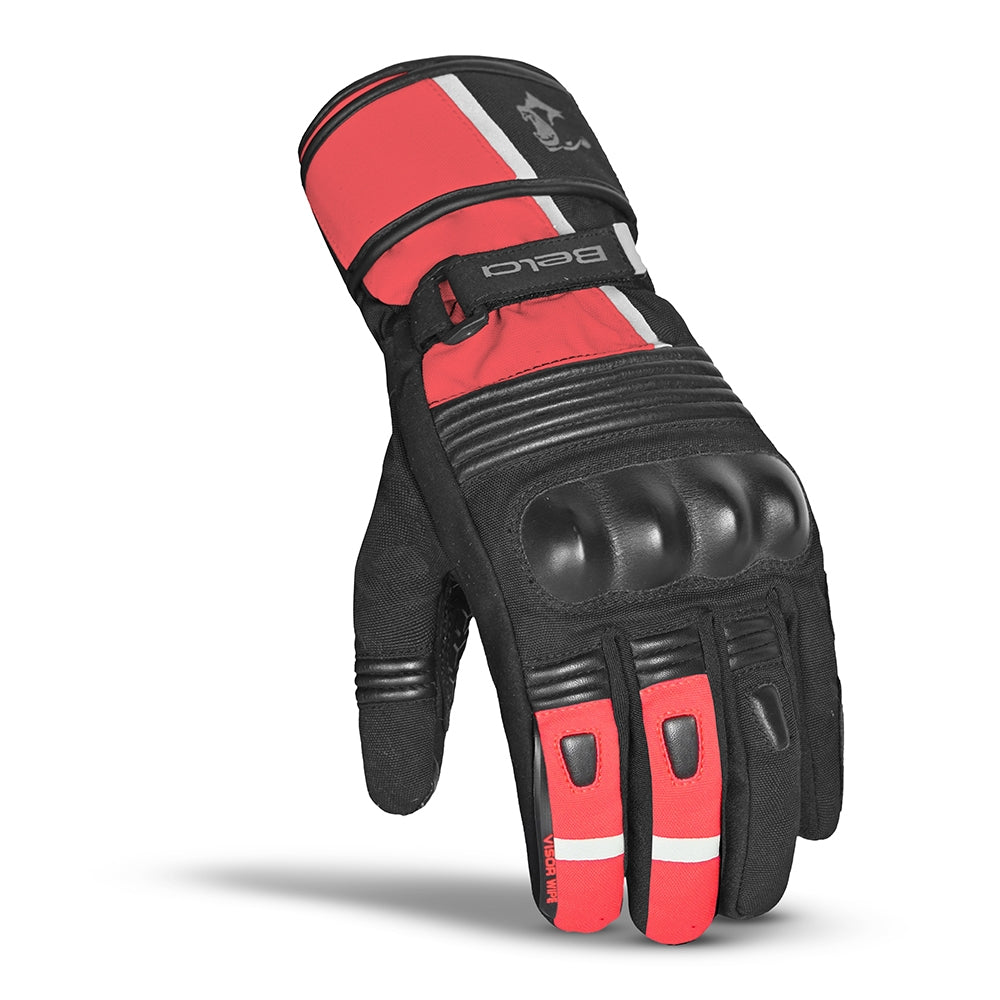 BELA ICE WINTER WP Moto Couro Luvas Preto Vermelho