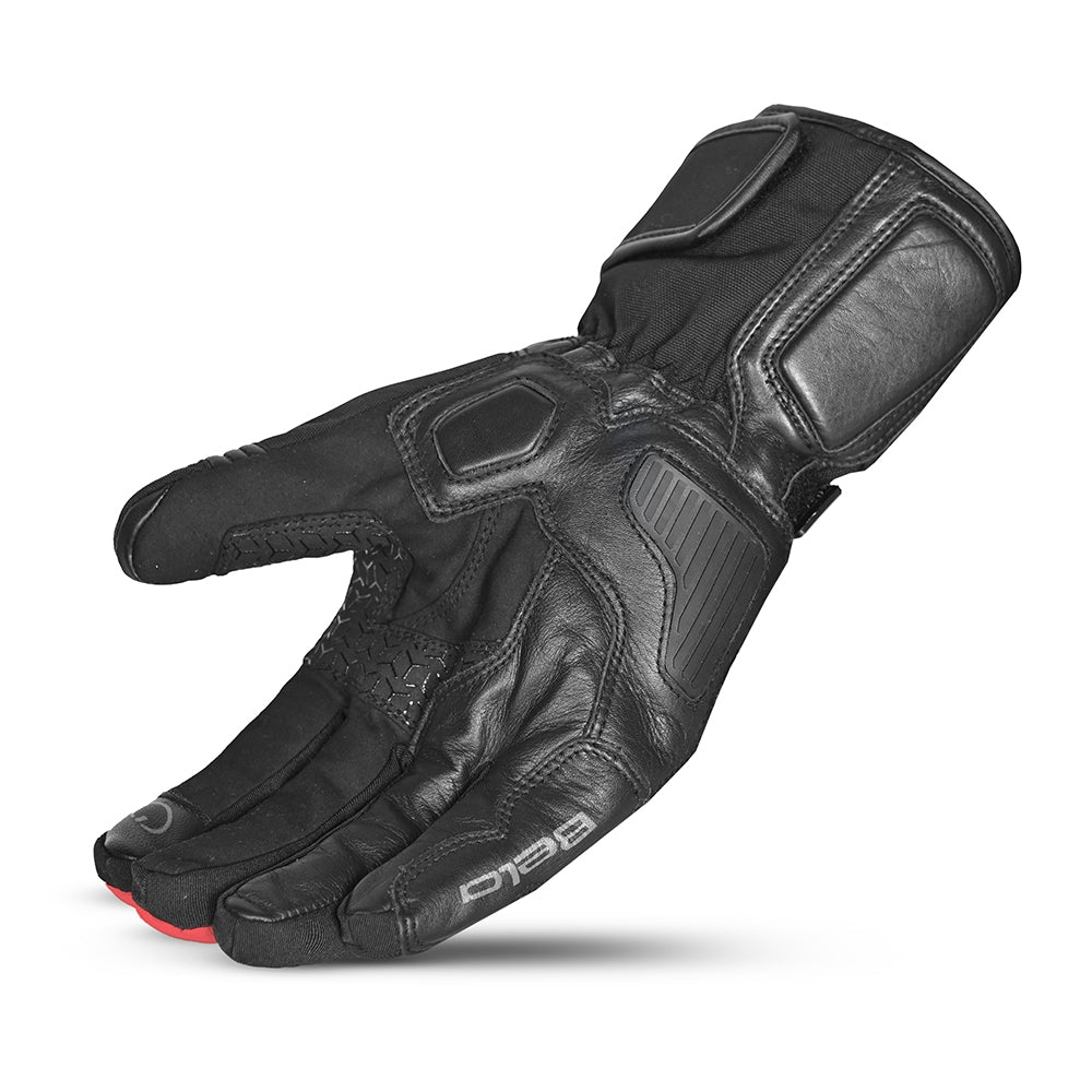 BELA ICE WINTER WP Moto Couro Luvas Preto Vermelho