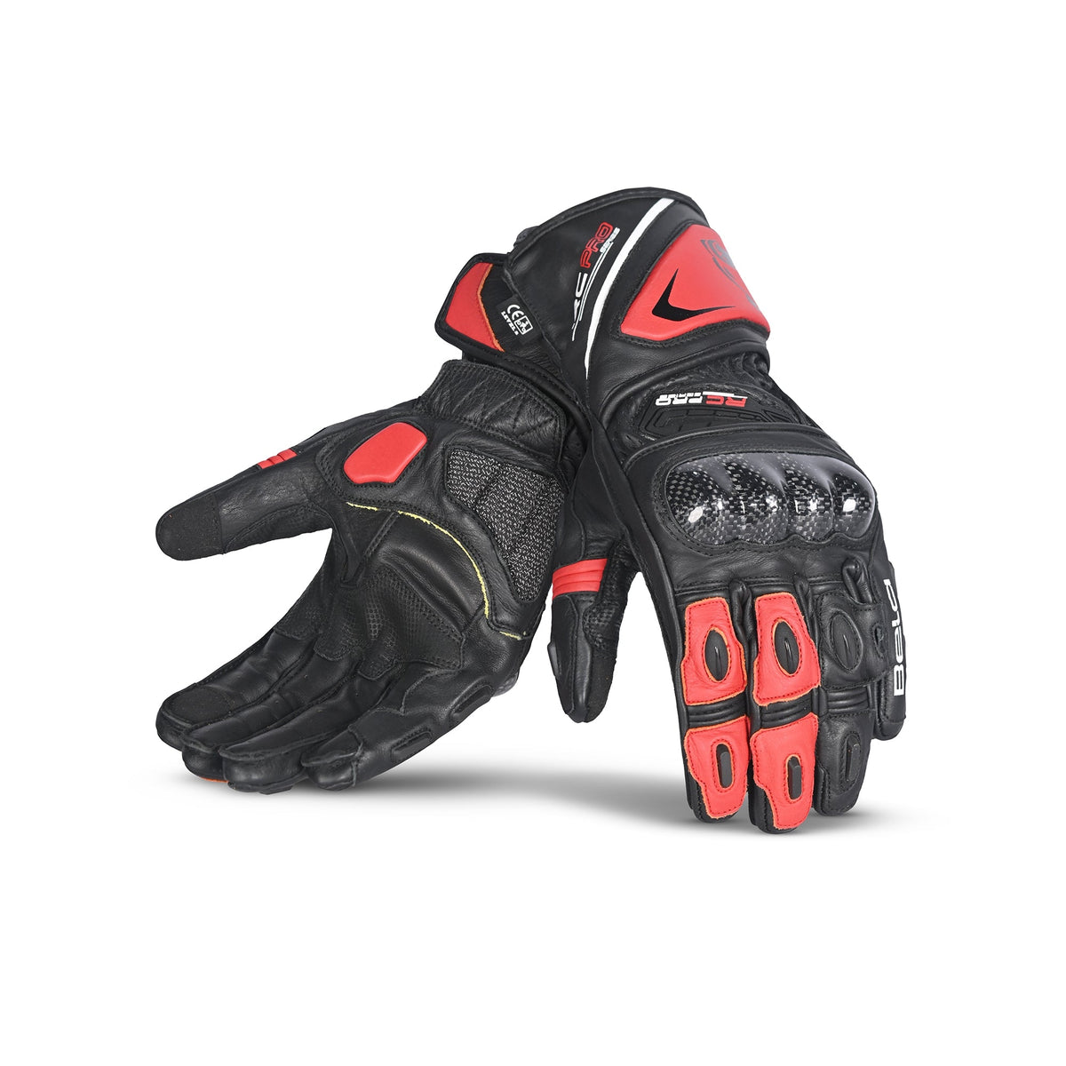 BELA ROCKET Couro Moto Longa Luvas Preto Vermelho