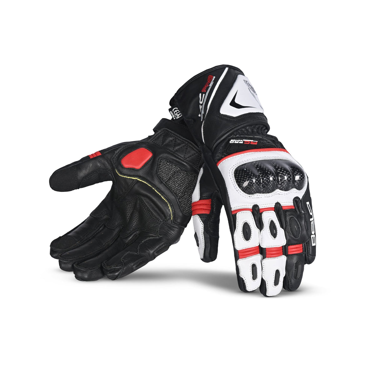 BELA ROCKET Couro Moto Longa Luvas Branco Vermelho Preto