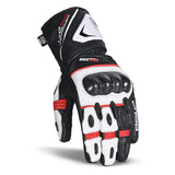 BELA ROCKET Couro Moto Longa Luvas Branco Vermelho Preto