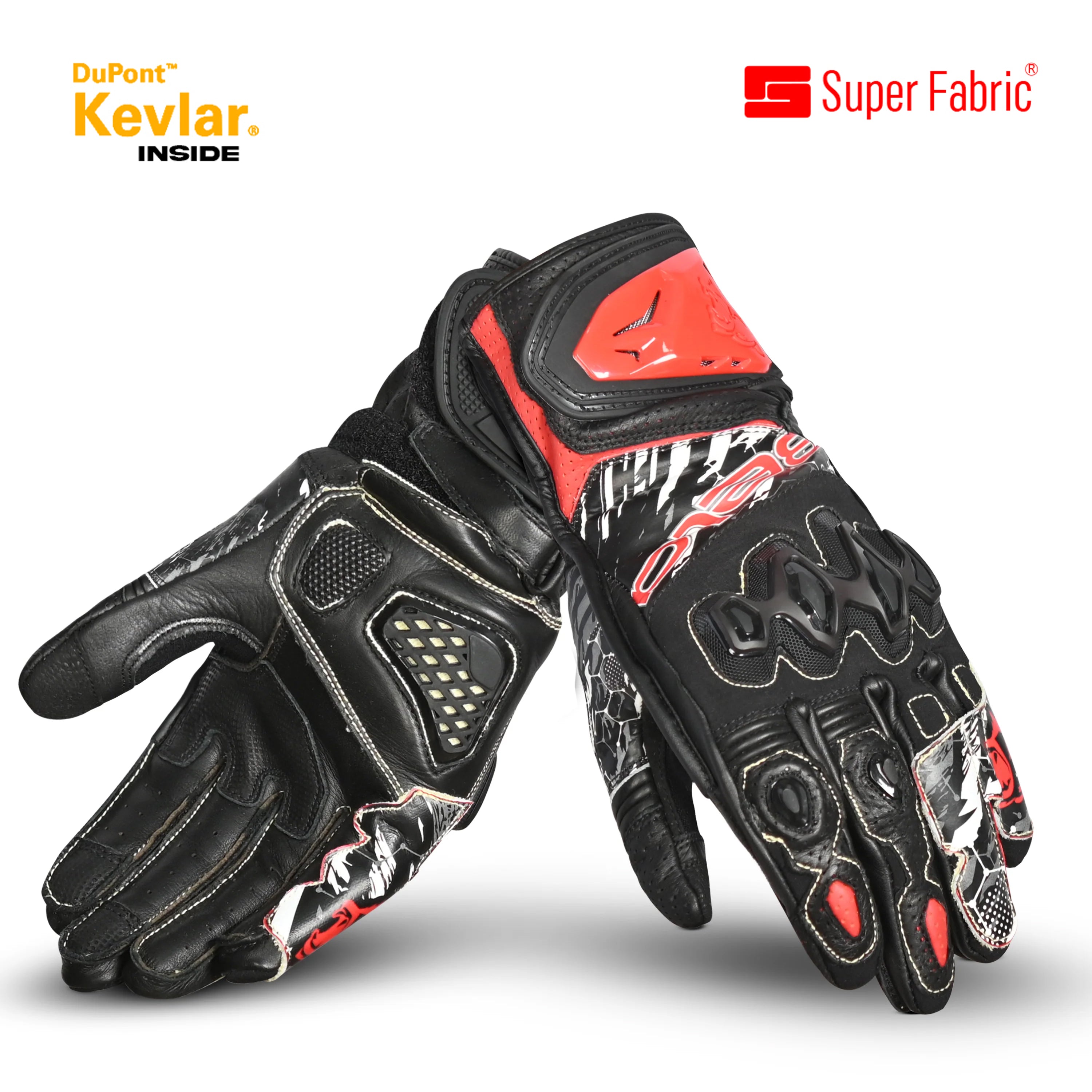 BELA ARMOUR PRO Moto Couro Luvas Preto Vermelho