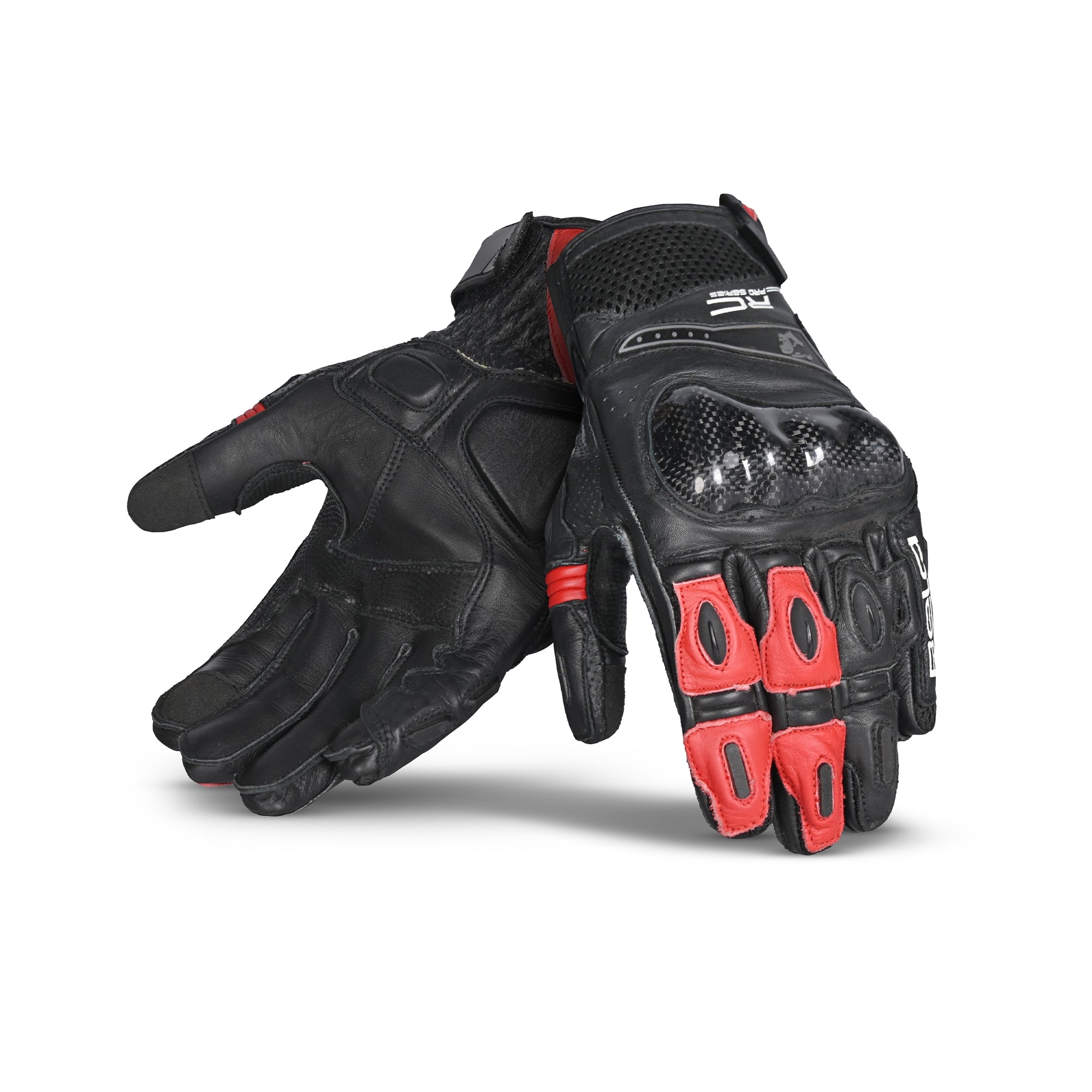 BELA ROCKET Moto Couro Curta Luvas Preto Vermelho