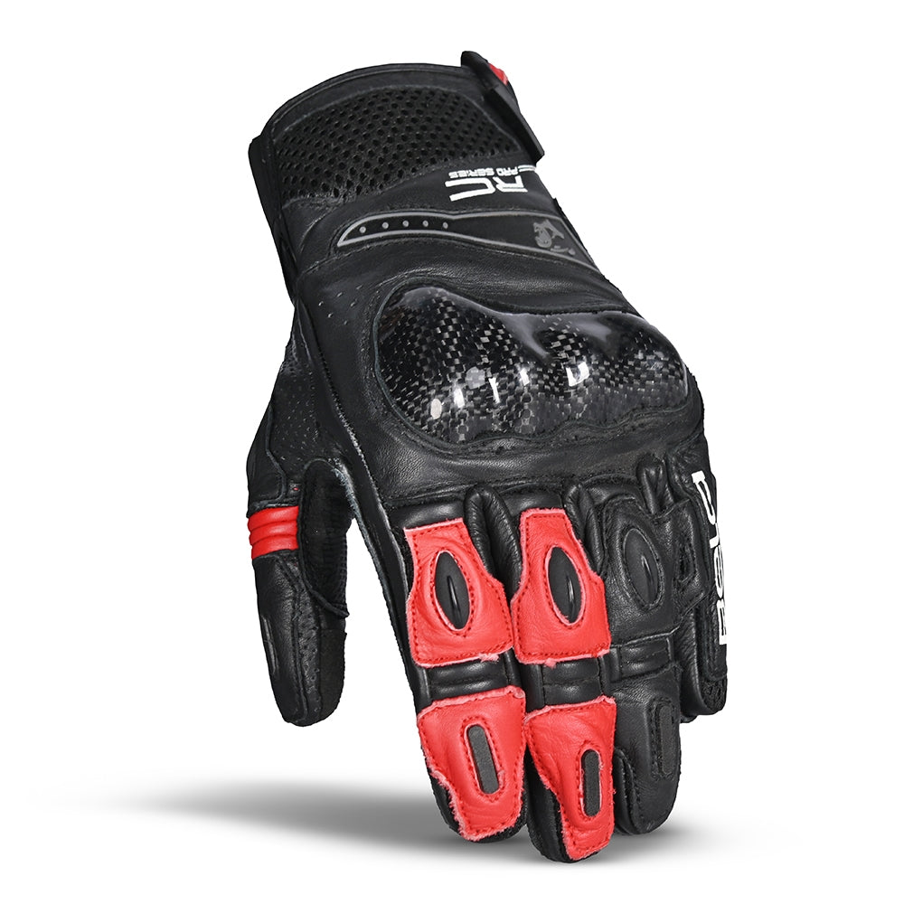 BELA ROCKET Moto Couro Curta Luvas Preto Vermelho