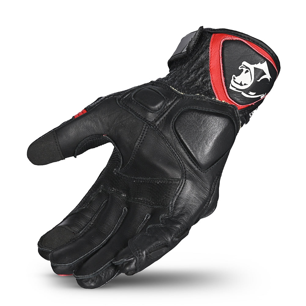 BELA ROCKET Moto Couro Curta Luvas Preto Vermelho