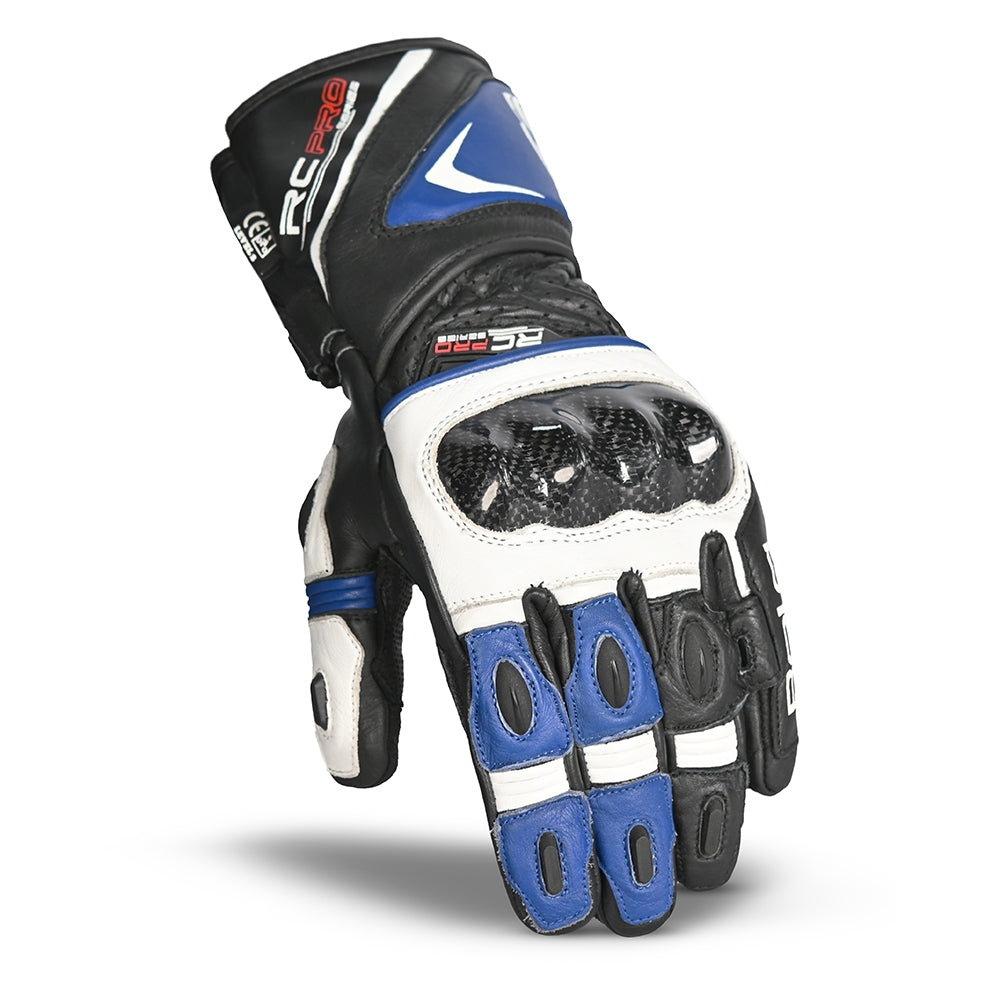 BELA ROCKET Moto Couro Longa Luvas Branco Azul Preto