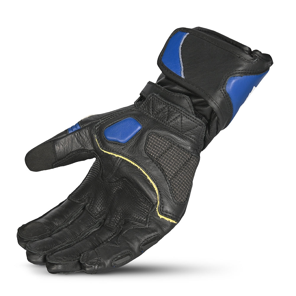 BELA ROCKET Moto Couro Longa Luvas Branco Azul Preto