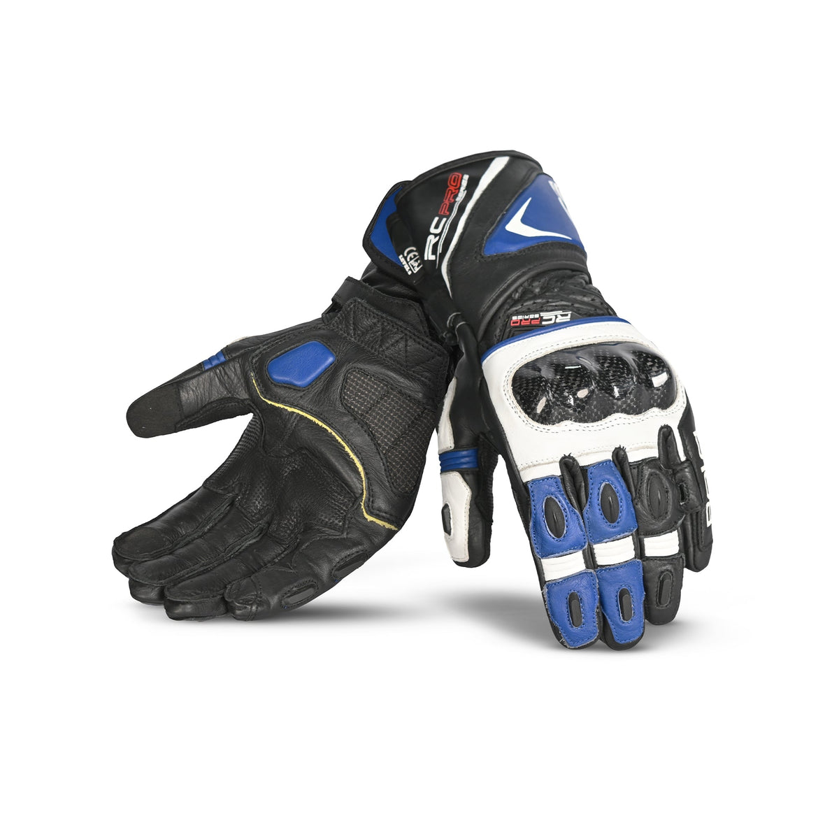 BELA ROCKET Moto Couro Longa Luvas Branco Azul Preto