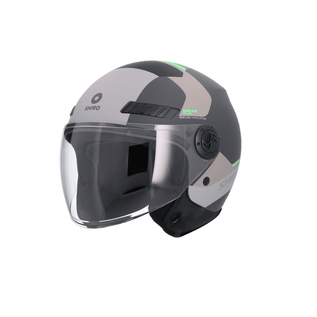 SHIRO KYOTO KALOS Moto Rosto Aberto Capacete Cinza Fosco