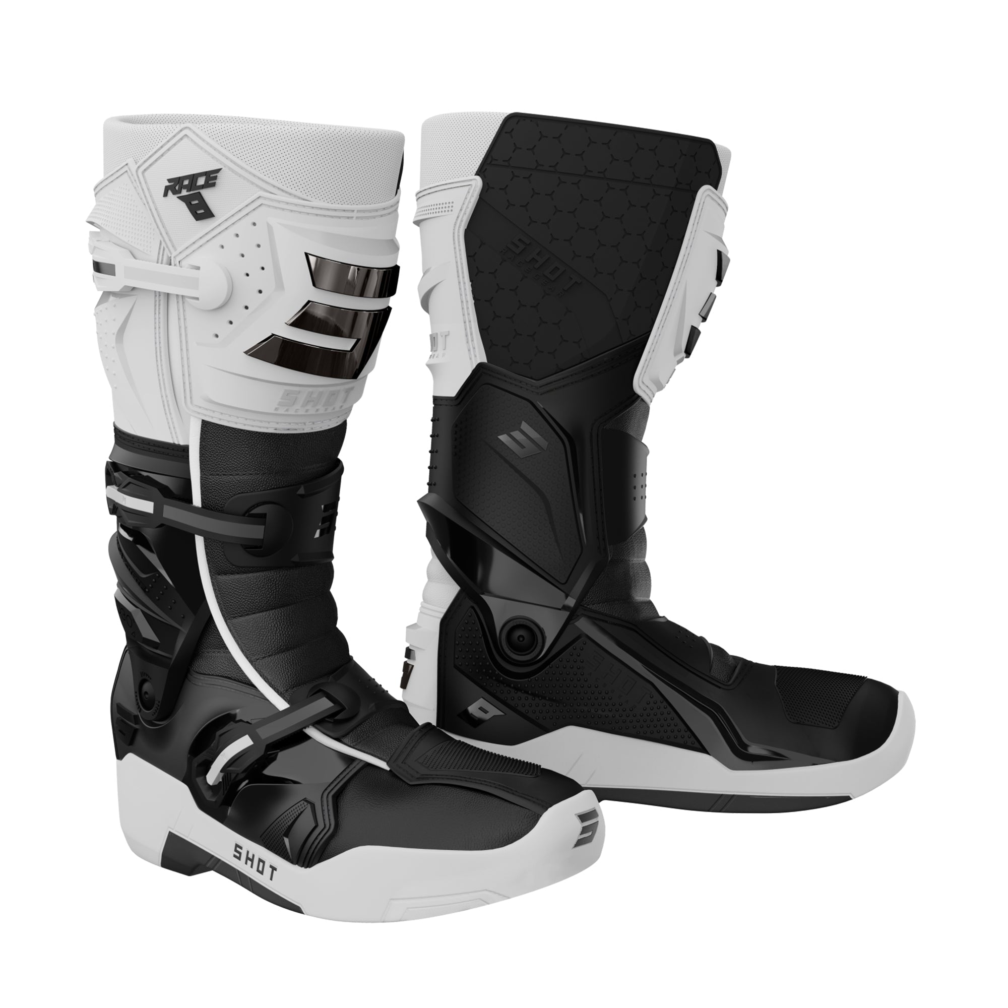 SHOT RACE 8 BLACK/WHITE MOTOCROSS BOOTS – 1 – Maximomoto PT