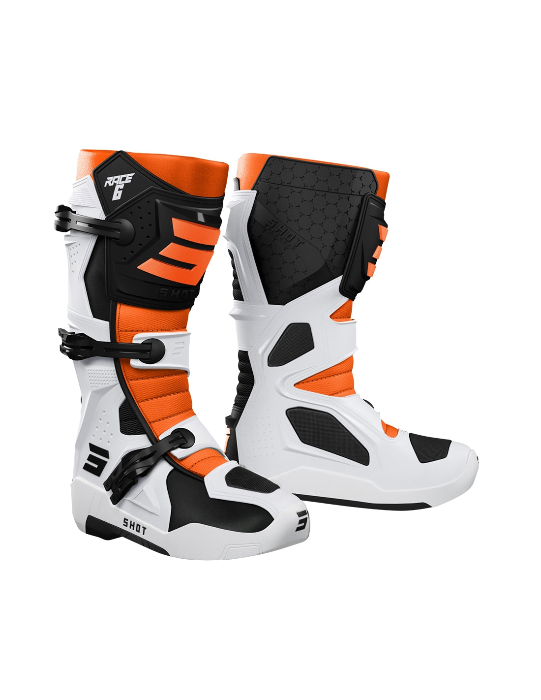 SHOT RACE 6 MOTOCROSS BOTAS PRETO BRANCO LARANJA