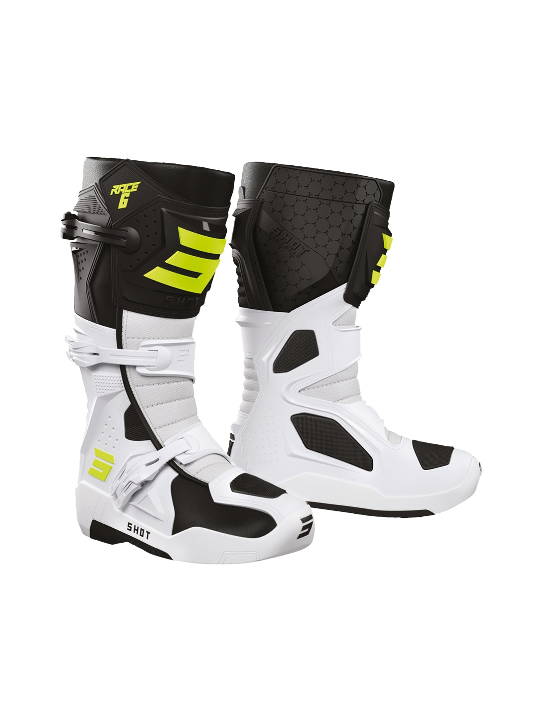 SHOT RACE 6 MOTOCROSS BOTAS PRETO BRANCO NEON AMARELO
