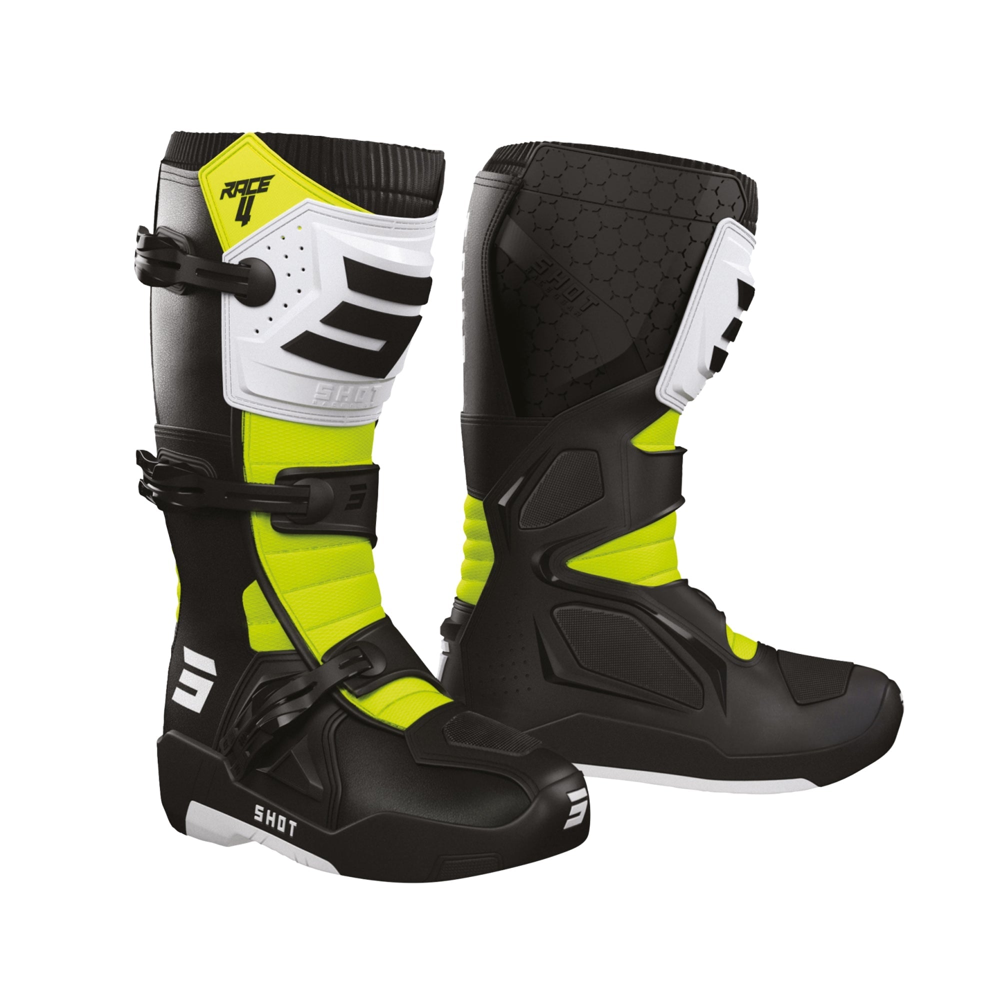 SHOT RACE 4 MOTOCROSS BOTAS PRETO BRANCO NEON AMARELO – 1 – Maximomoto PT
