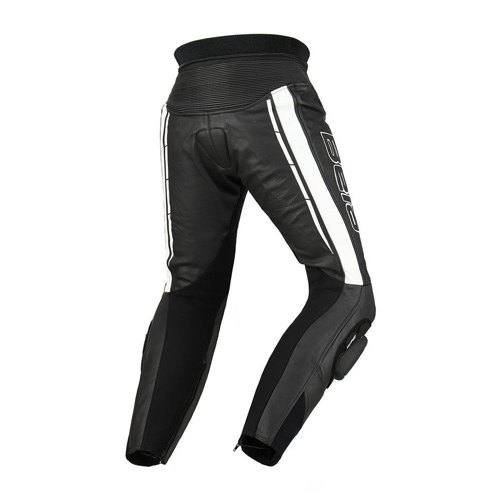 BELA ROCKET Leather Motorcycle Pants for Men, Black and White – 2 – Maximomoto PT