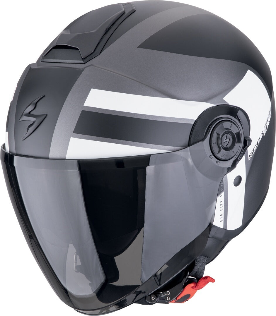 SCORPION EXO-CITY II BLUR Motorcycle Jet Casco Plata Mate Negro Blanco – 1 – Maximomoto PT