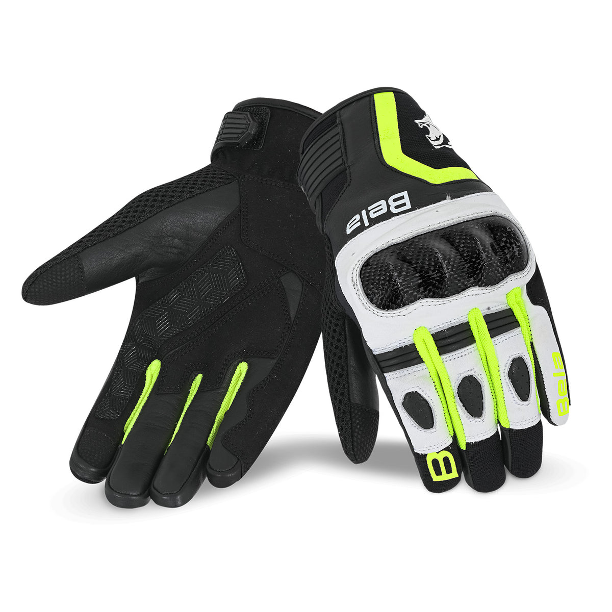 BELA AIR FLOW Motorcycle Leather Gloves Black White Fluorescent Yellow