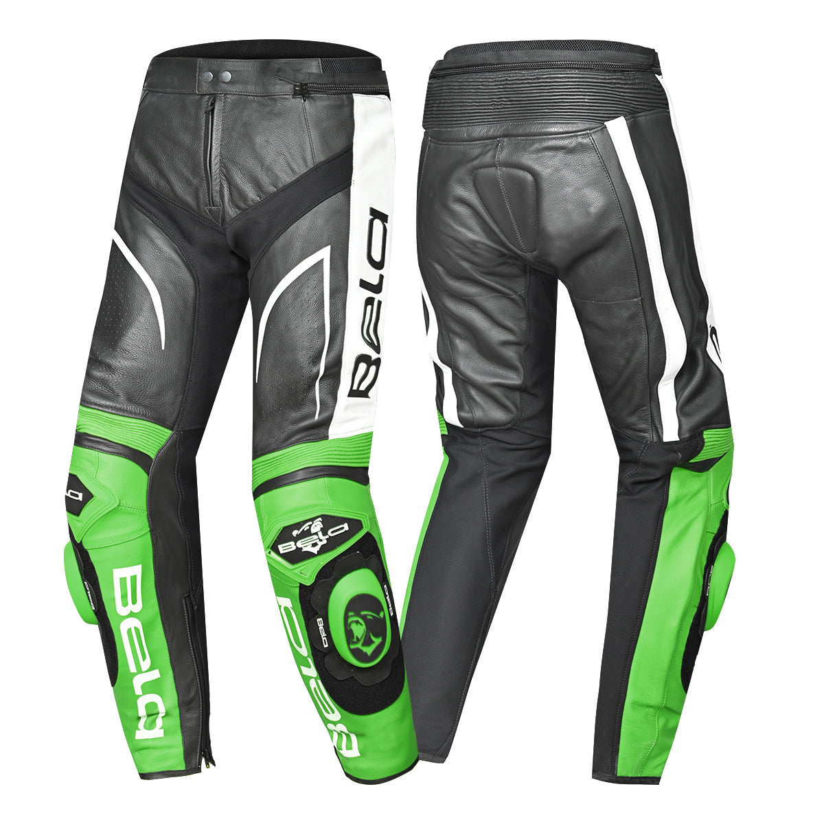 BELA X RACE Motorcycle Leather Pants Black White Green – 2 – Maximomoto PT