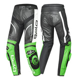 BELA X RACE Moto Couro Calcas Preto Branco Verde