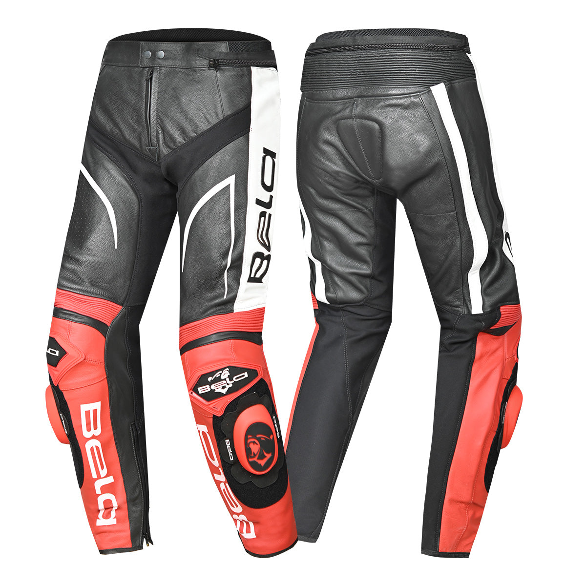 BELA X RACE Moto Couro Calcas Preto Branco Vermelho