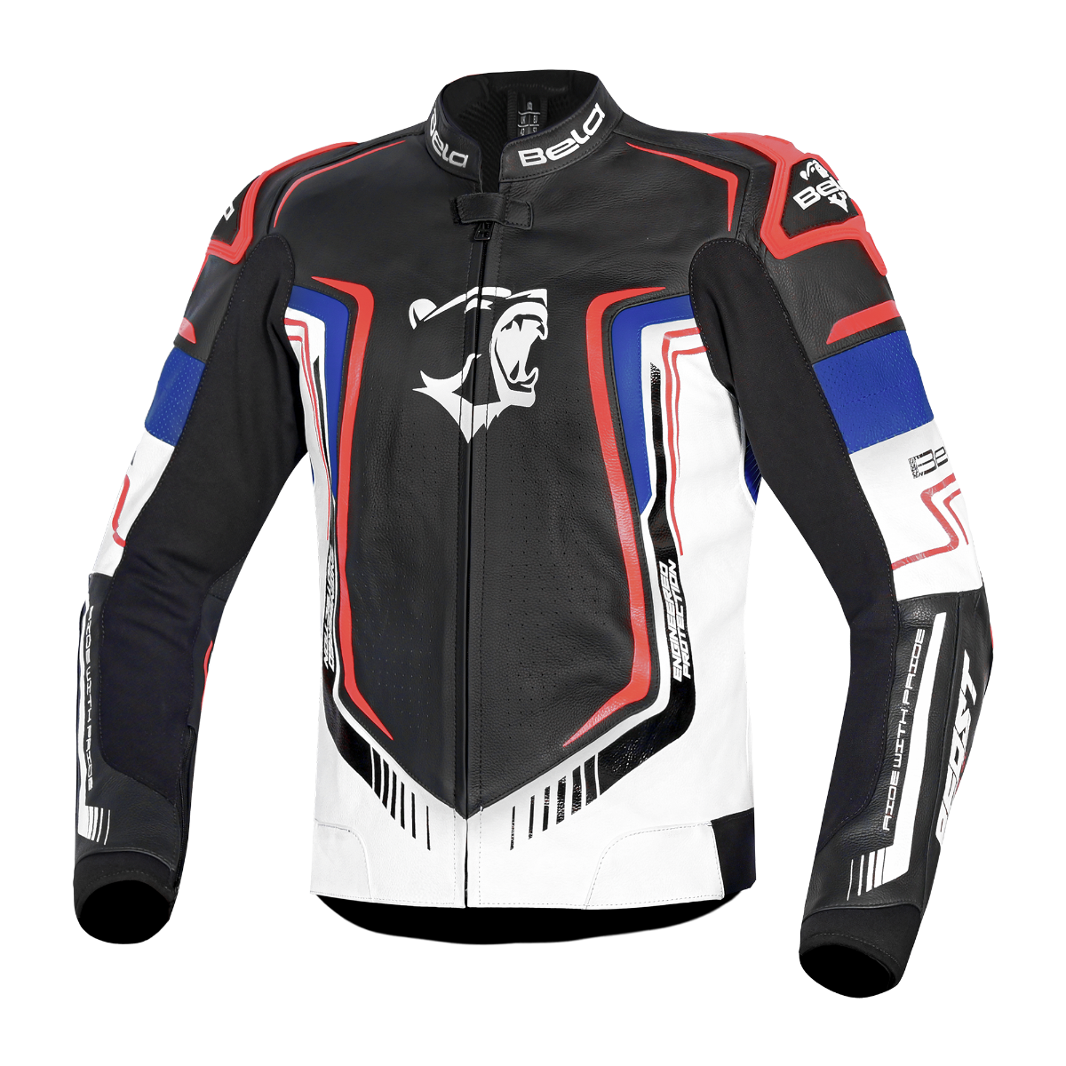 BELA BEAST Moto Couro Homem Preto Branco Azul Vermelho