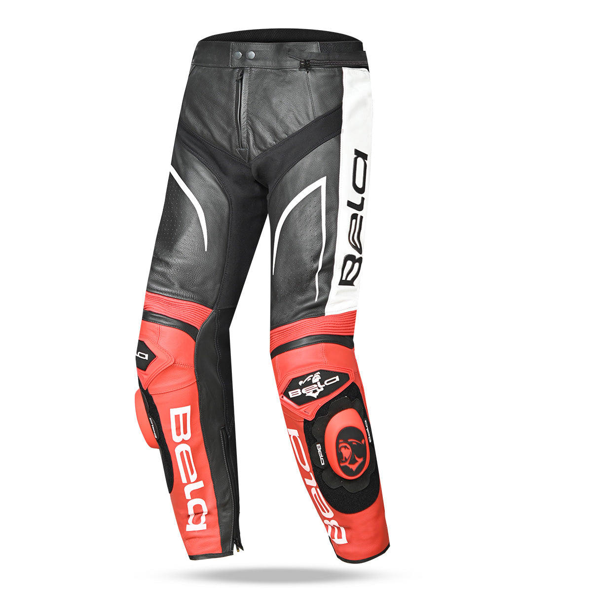 BELA X RACE Moto Couro Calcas Preto Branco Vermelho