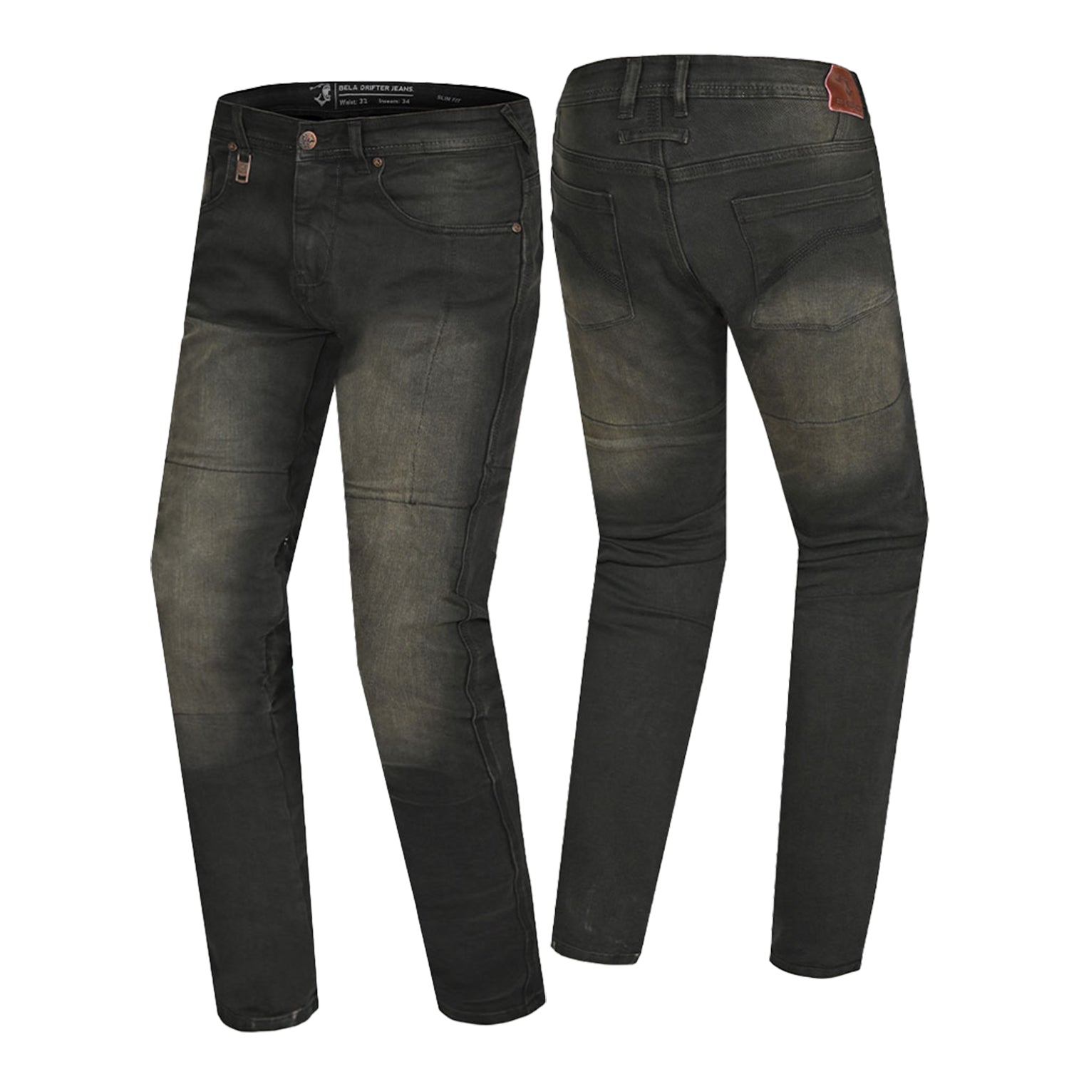 BELA STROKE Denim Jeans Moto Calcas Preto Khaki Tint 30L