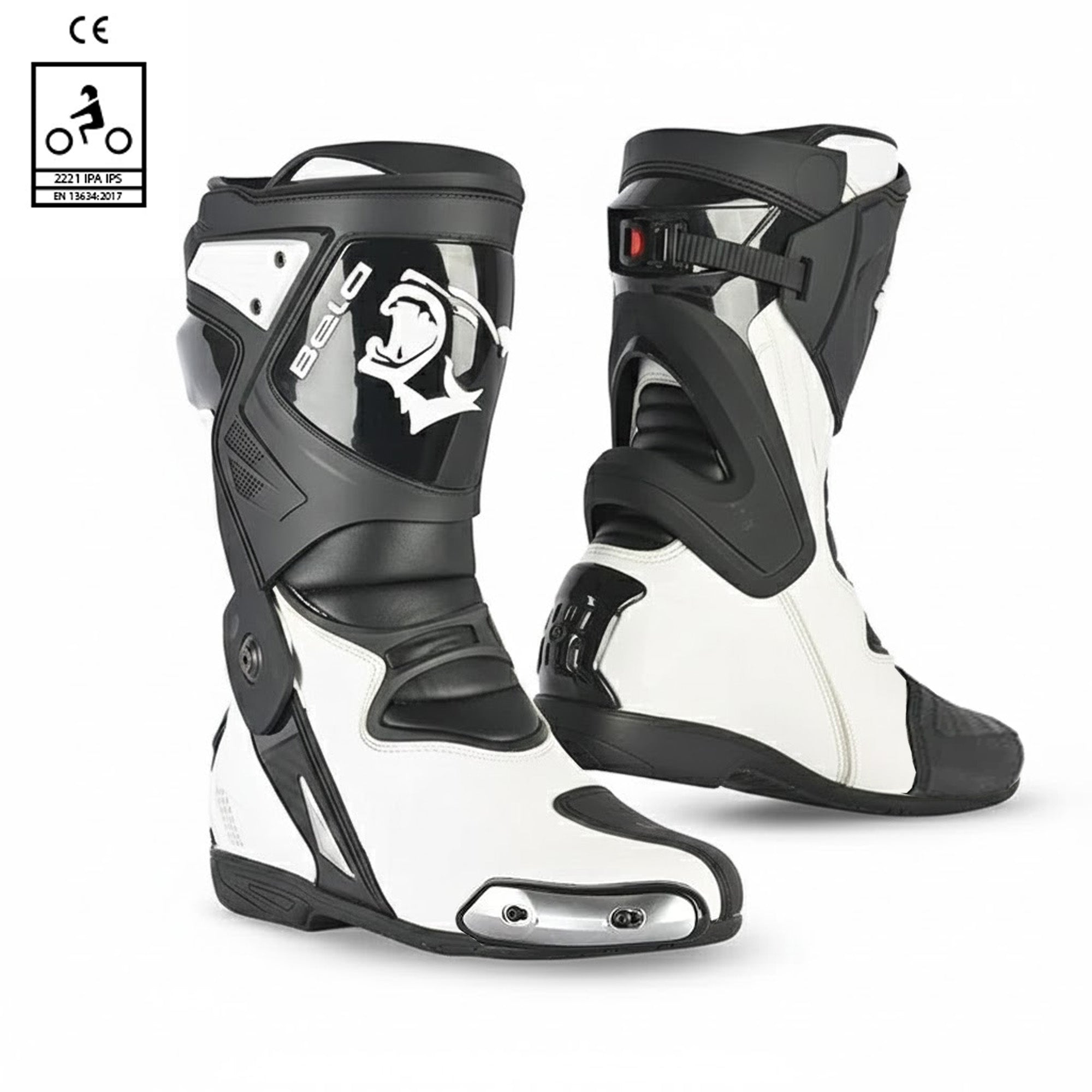 BELA RACE PRO (R-6) Leather Motorcycle Boots Black White – 1 – Maximomoto PT
