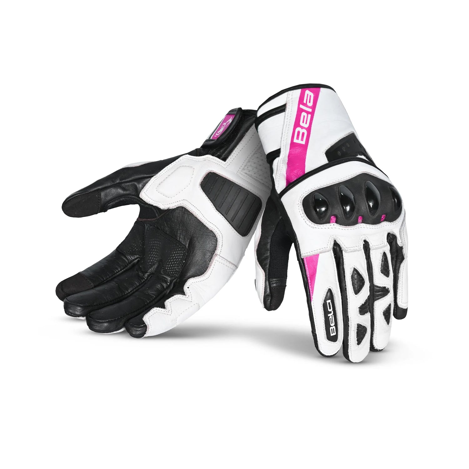 BELA BLAST Luvas De Moto  Senhora Couro Preto Branco Rosa – 1 – Maximomoto PT