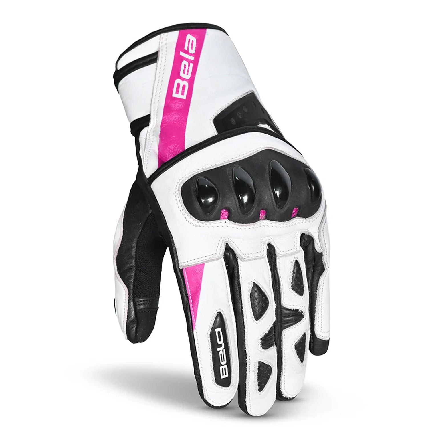 BELA BLAST Luvas De Moto  Senhora Couro Preto Branco Rosa – 2 – Maximomoto PT