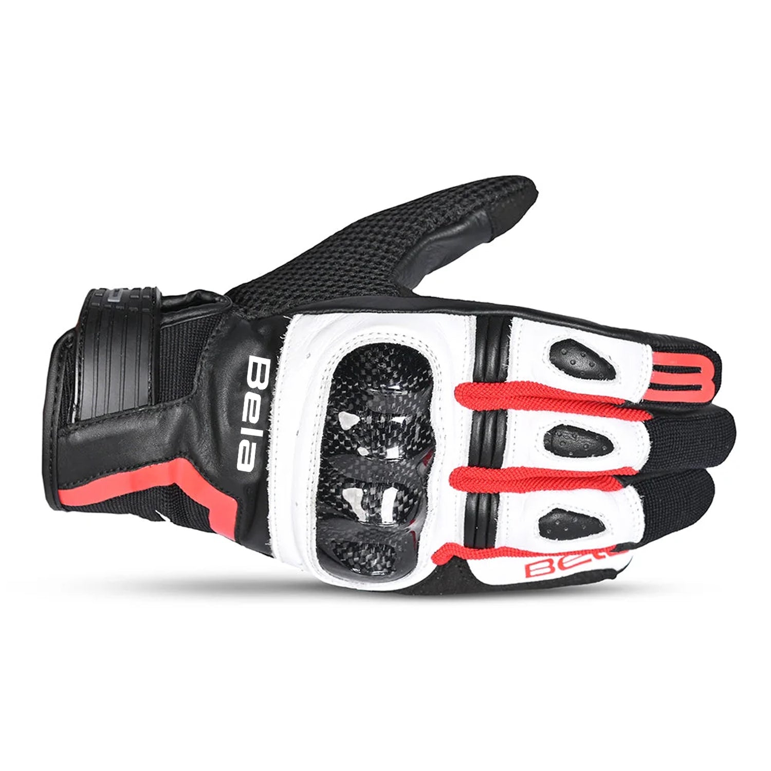 BELA AIR FLOW Motorcycle Leather Gloves Black White Red – 2 – Maximomoto PT