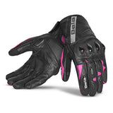 BELA BLAST Motorcycle Leather Gloves for Women, Black and Pink