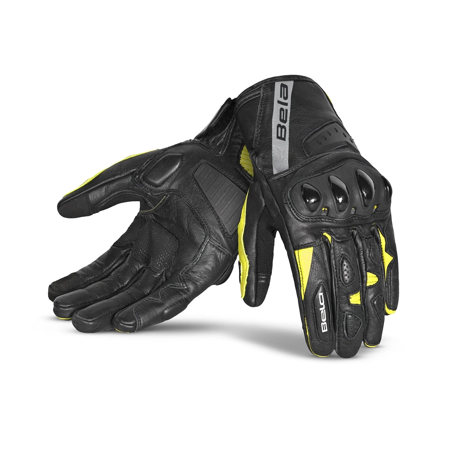 BELA BLAST Men's Motorcycle Leather Gloves Black Fluorescent Yellow – 1 – Maximomoto PT