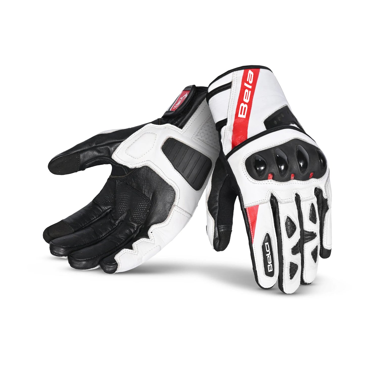 BELA BLAST Men's Motorcycle Leather Gloves Black White Red – 1 – Maximomoto PT