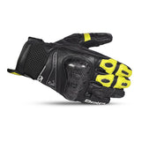 BELA ROCKET Luvas De Moto Curta Couro Preto Amarelo Fluorescente