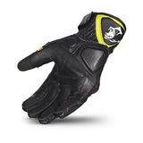 BELA ROCKET Luvas De Moto Curta Couro Preto Amarelo Fluorescente