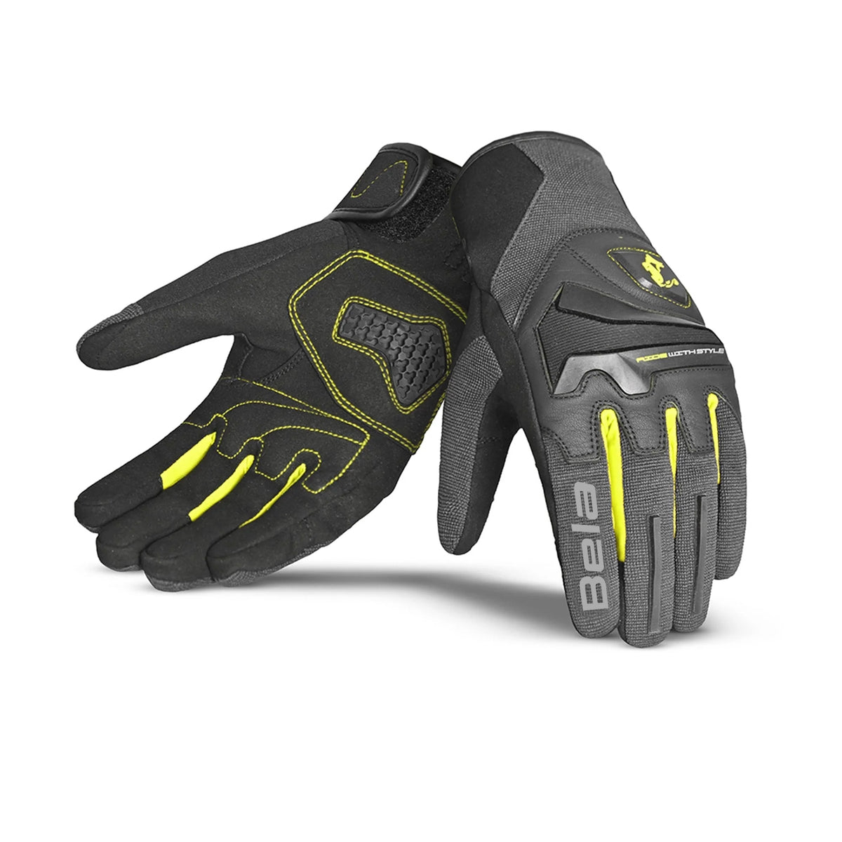 BELA STAR Moto Textile Men's Gloves Black Gray Yellow