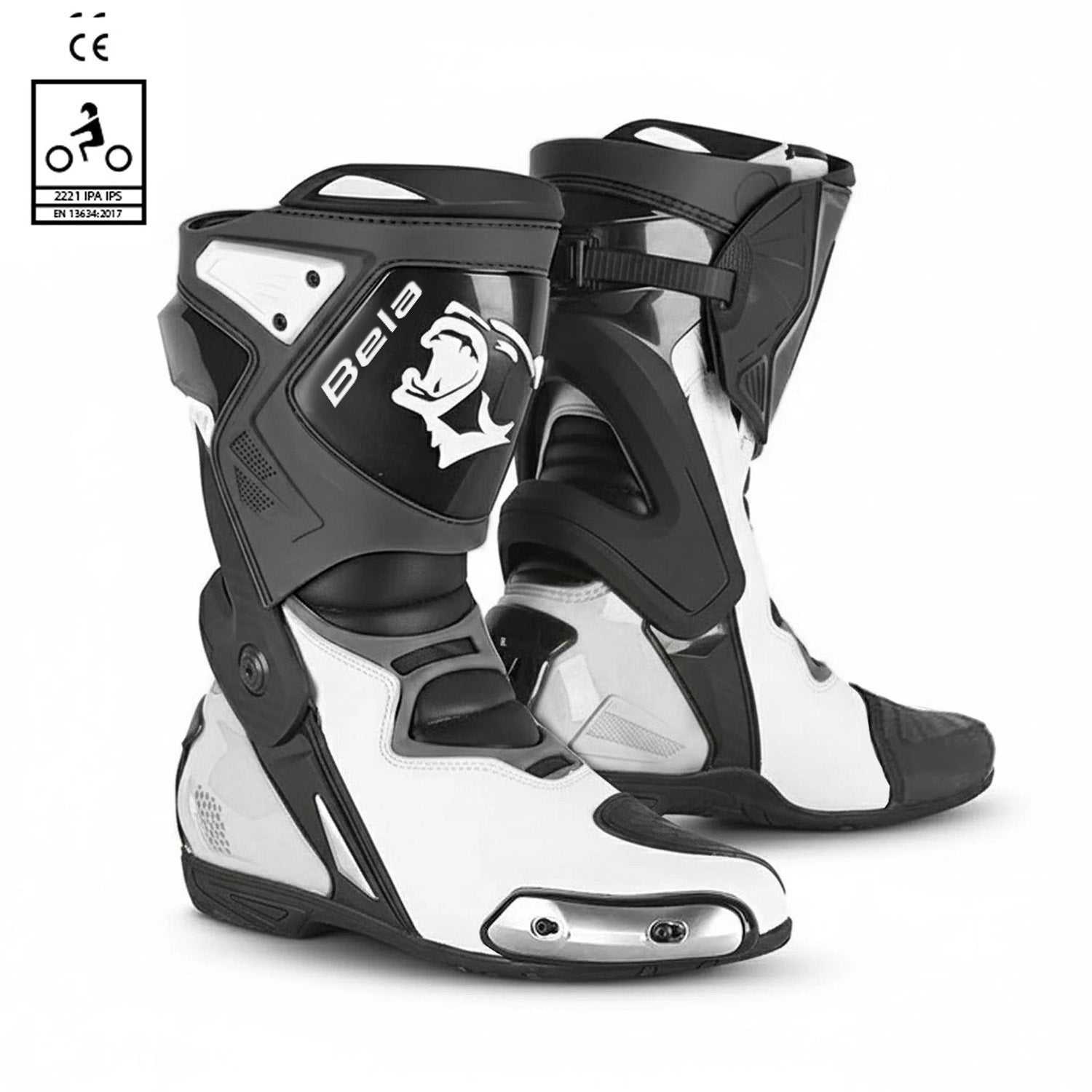 BELA RACE PRO (R-6) Moto Couro Botas Preto Branco – 1 – Maximomoto PT