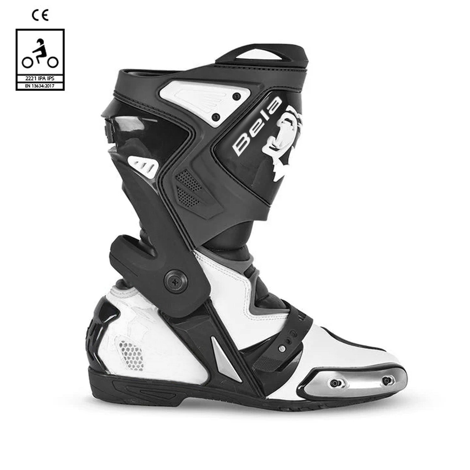 BELA RACE PRO (R-6) Moto Couro Botas Preto Branco – 2 – Maximomoto PT