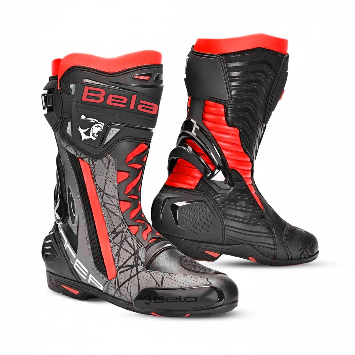 BELA AIR RIDER GP-1 Moto Corrida Botas Preto Cinza Vermelho