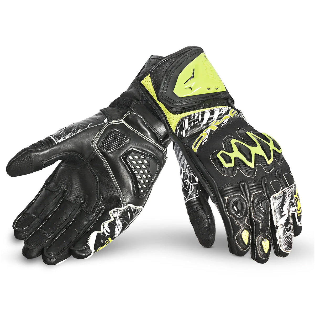 BELA ARMOUR PRO Luvas De Moto Couro Preto Amarelo
