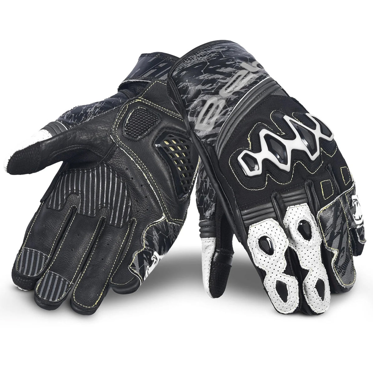 BELA ARMOUR PRO Moto Curta Luvas Preto Branco