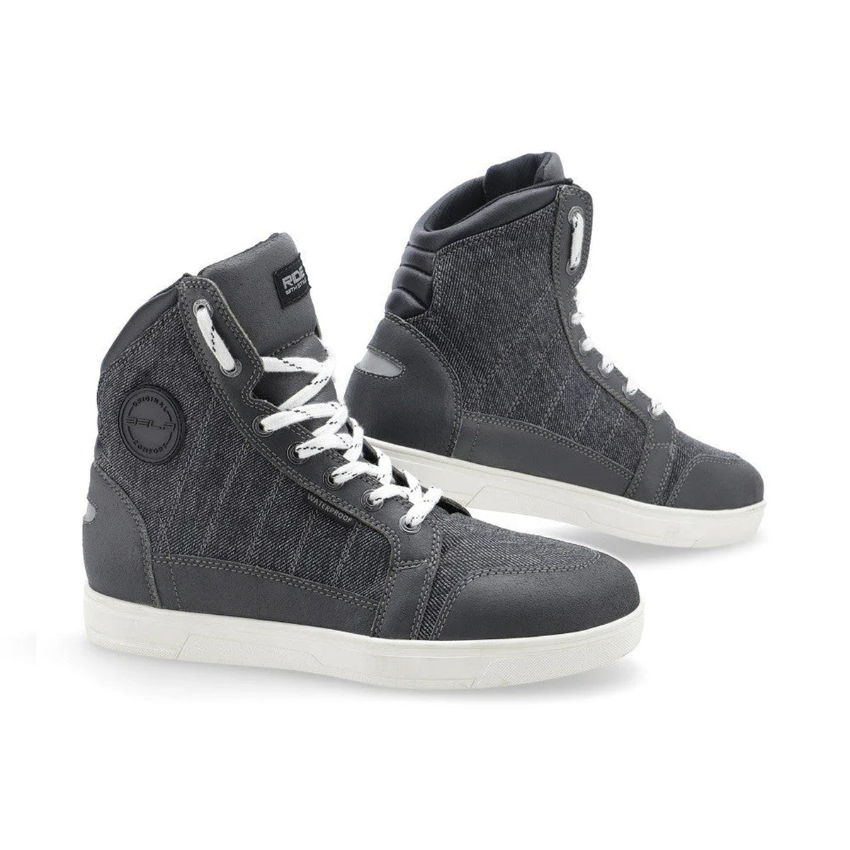 BELA Bruno WP Leather Motorcycle Boots for Men, Black Gray