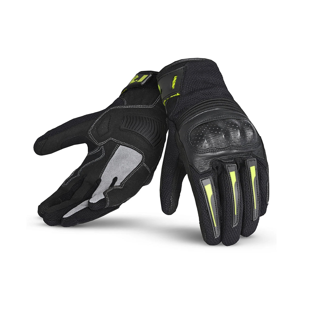 BELA DRIFT Women's Motorcycle Textile Gloves Black Fluorescent Yellow