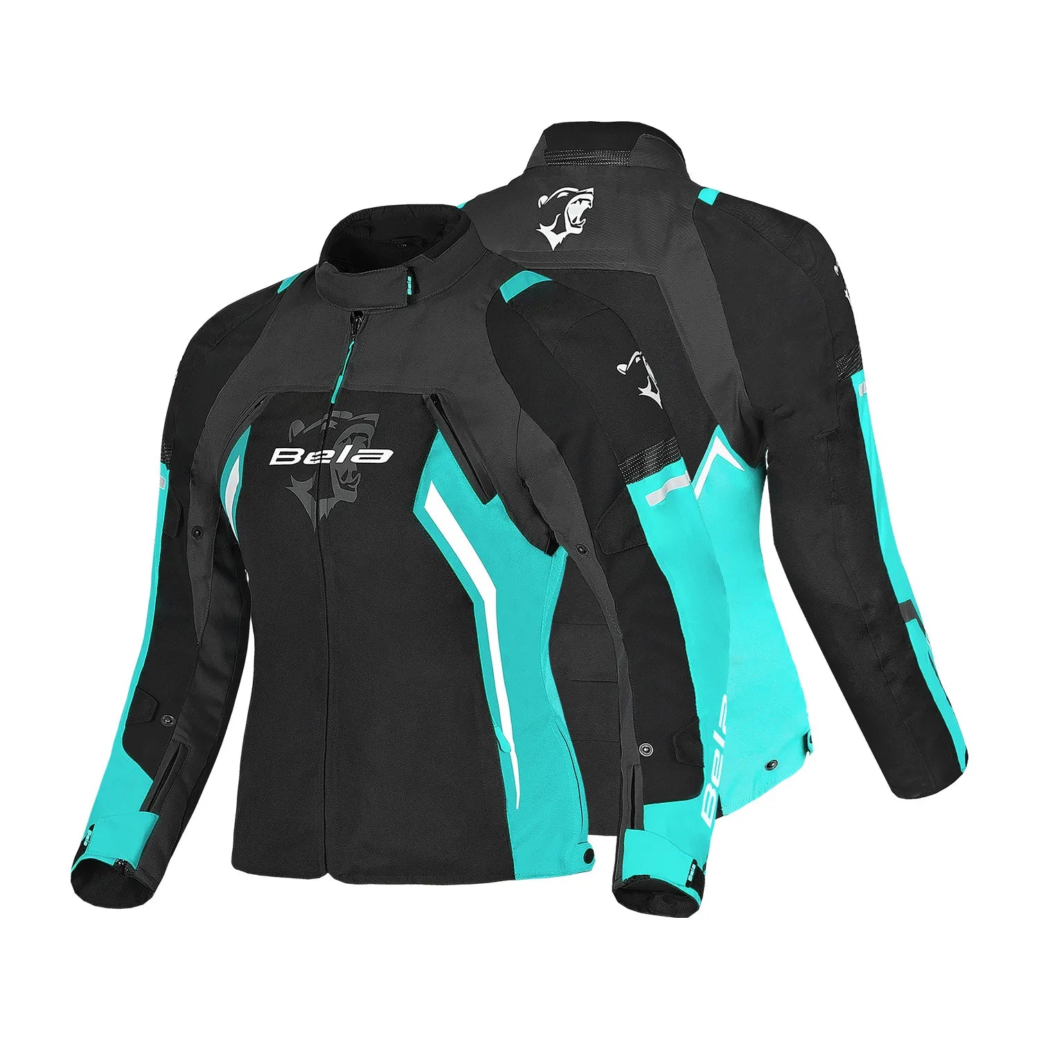 BELA ELANUR TEXTIL CASACOS DE MOTO SENHORA PRETO TURQUESA – 2 – Maximomoto PT