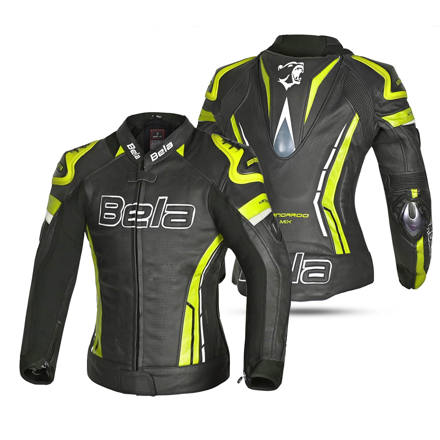 BELA Rocket Women's Motorcycle Leather Jackets Black Yellow Fluorescent – 2 – Maximomoto PT