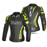 BELA Rocket Women's Motorcycle Leather Jackets Black Yellow Fluorescent