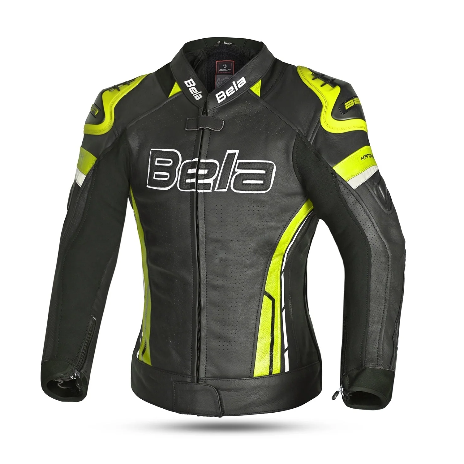 BELA Rocket Women's Motorcycle Leather Jackets Black Yellow Fluorescent – 1 – Maximomoto PT