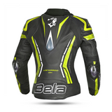 BELA Rocket Women's Motorcycle Leather Jackets Black Yellow Fluorescent